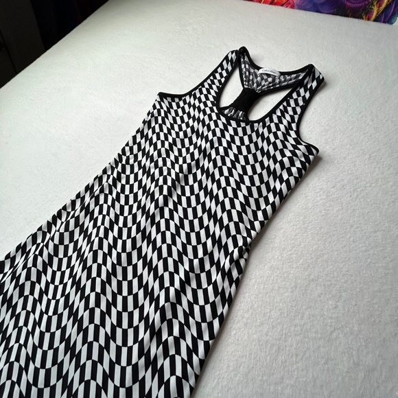 Calvin Klein Checkerboard Racing Dress Women Racer Back Small Midi - Picture 2 of 11